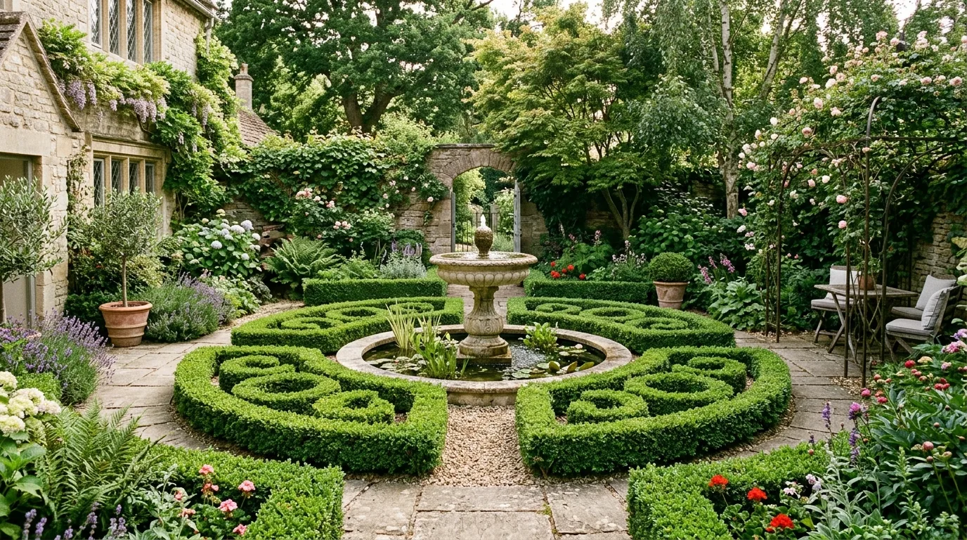 Circular Boxwood Courtyard Design